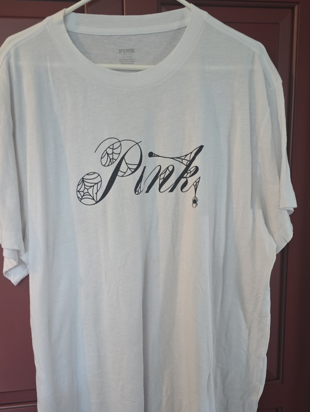 PINK Victoria's Secret White Short Sleeve Graphic Tee with Black Script Logo